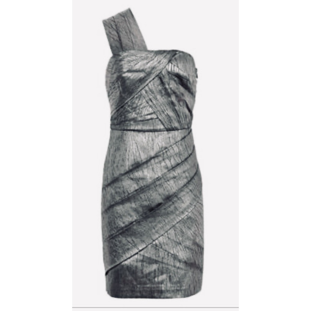 Reiss Silver Gunmetal One Shoulder Mini Dress Size 2 EUC